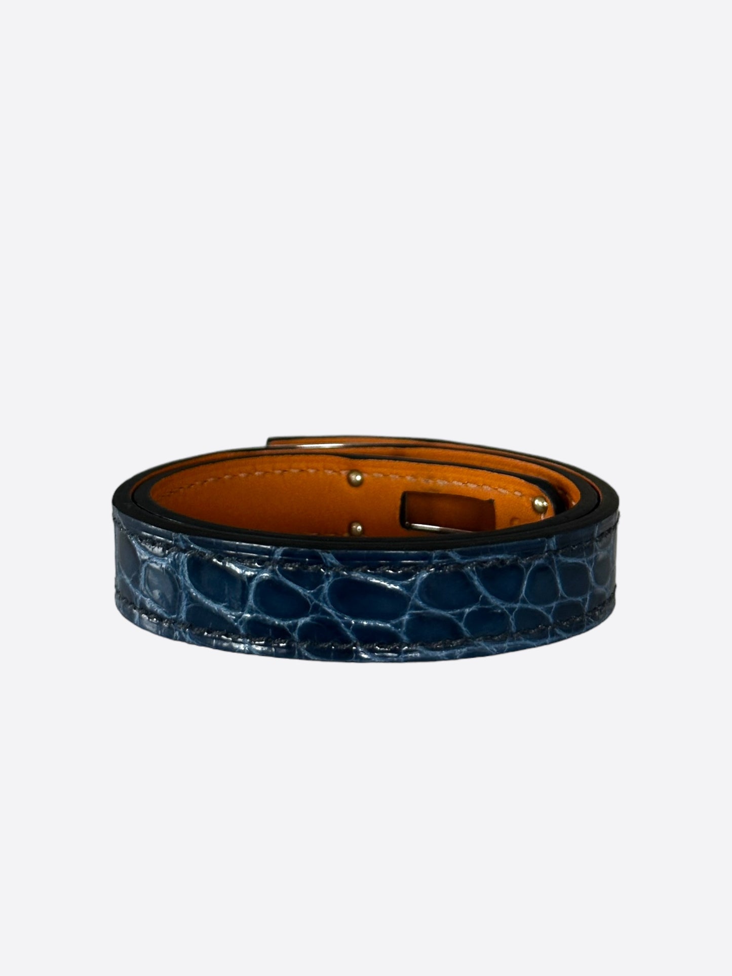 Hermes Blue Crocodile Double Kelly Bracelet