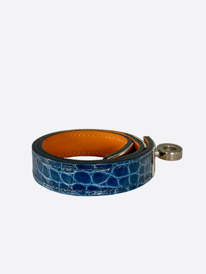 Hermes Blue Crocodile Double Kelly Bracelet