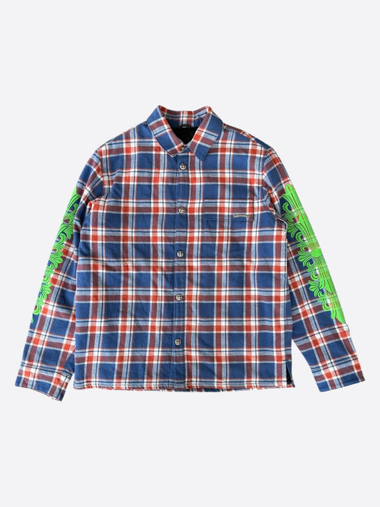 Chrome Hearts Blue & Green Floral Padded Flannel Jacket