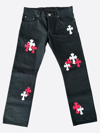 Chrome Hearts Black White & Red Cross Patch Jeans