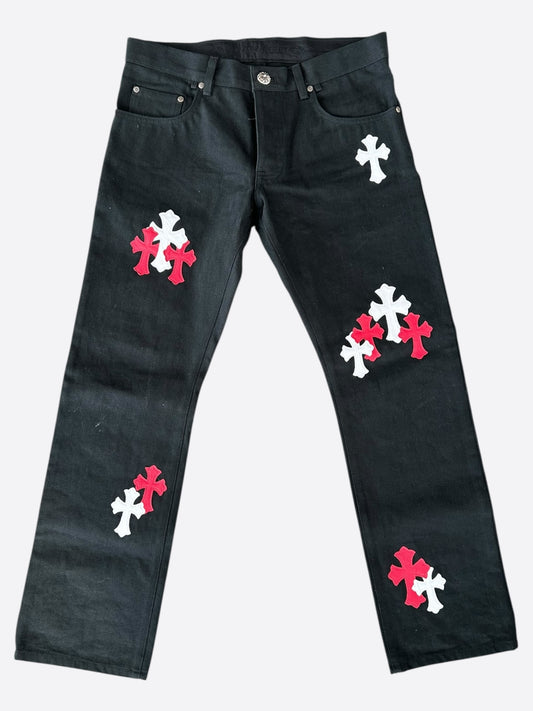 Chrome Hearts Black White & Red Cross Patch Jeans