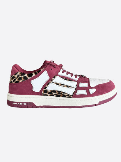 Amiri Burgundy, White & Leopard Skeleton Low Top Sneakers