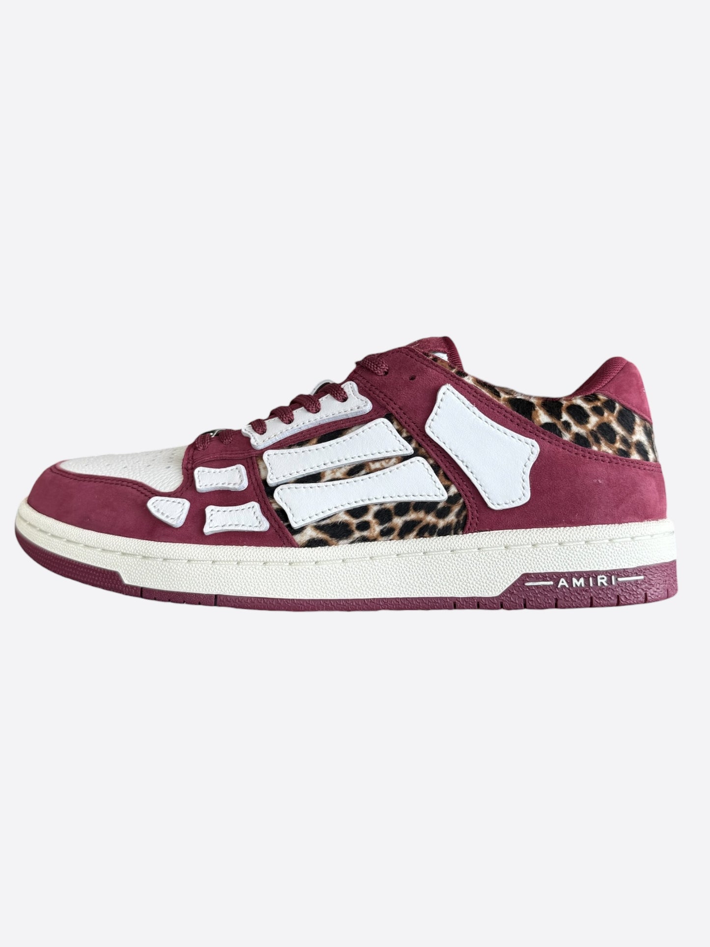 Amiri Burgundy, White & Leopard Skeleton Low Top Sneakers