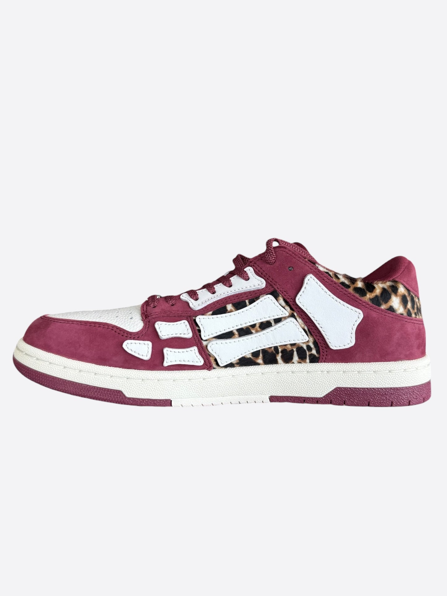 Amiri Burgundy, White & Leopard Skeleton Low Top Sneakers