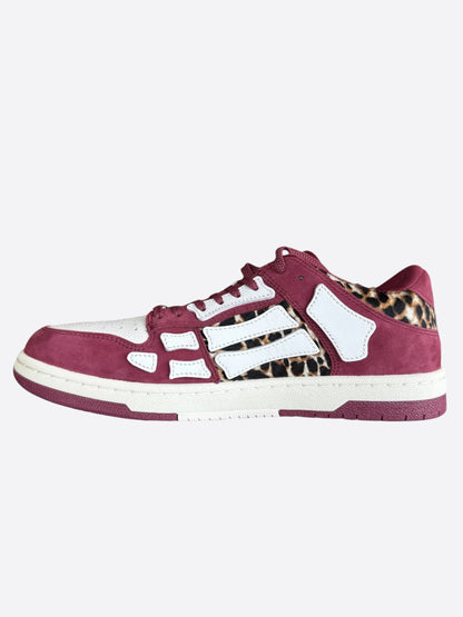 Amiri Burgundy, White & Leopard Skeleton Low Top Sneakers