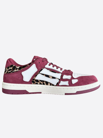 Amiri Burgundy, White & Leopard Skeleton Low Top Sneakers