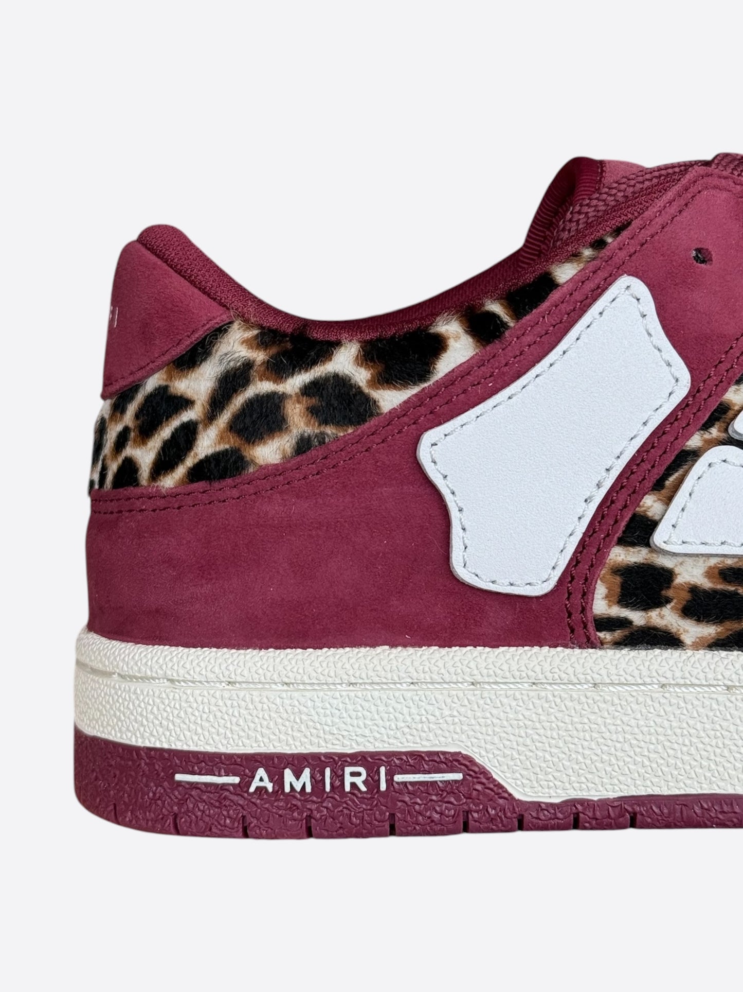 Amiri Burgundy, White & Leopard Skeleton Low Top Sneakers