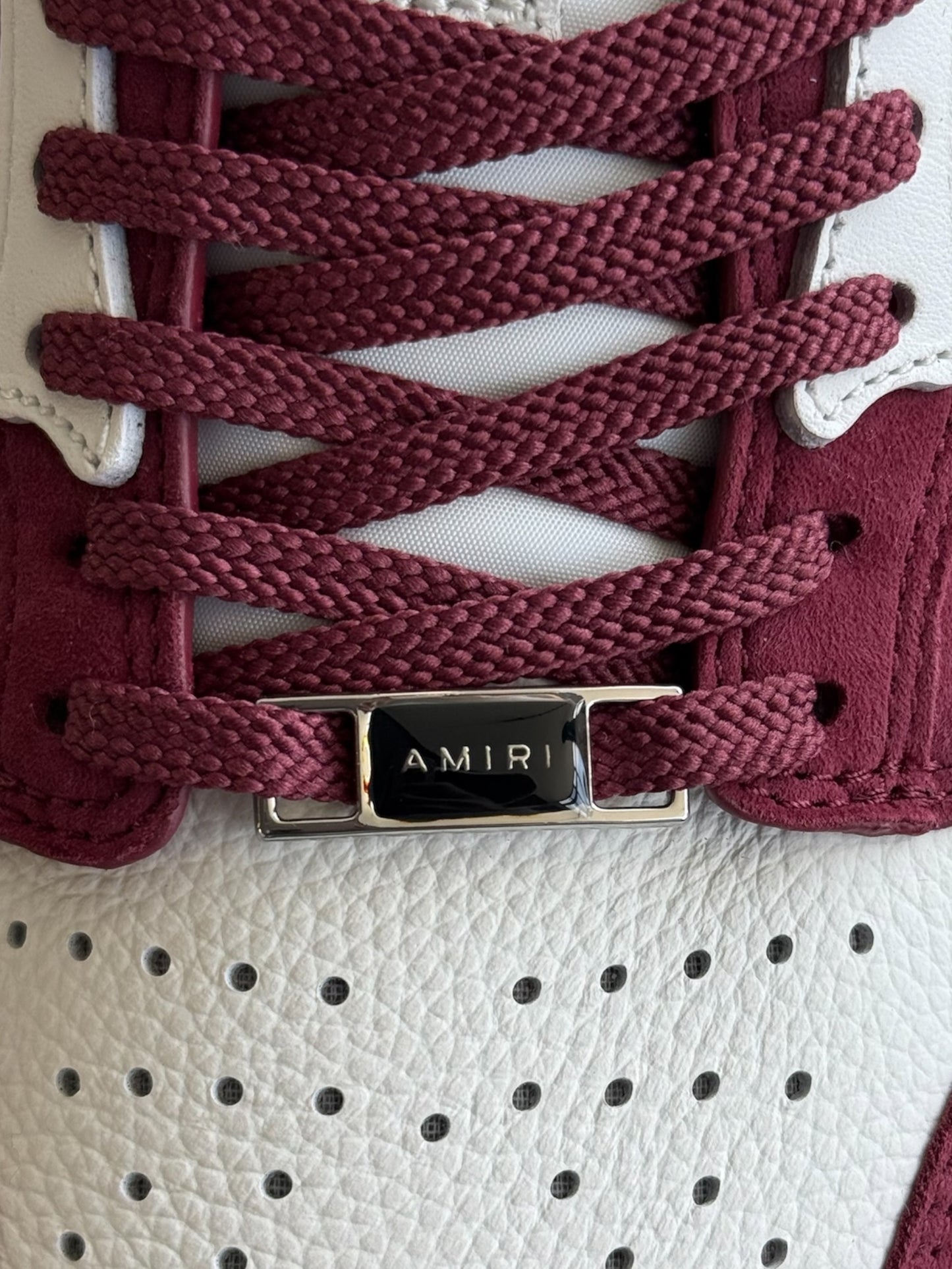 Amiri Burgundy, White & Leopard Skeleton Low Top Sneakers