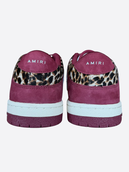 Amiri Burgundy, White & Leopard Skeleton Low Top Sneakers