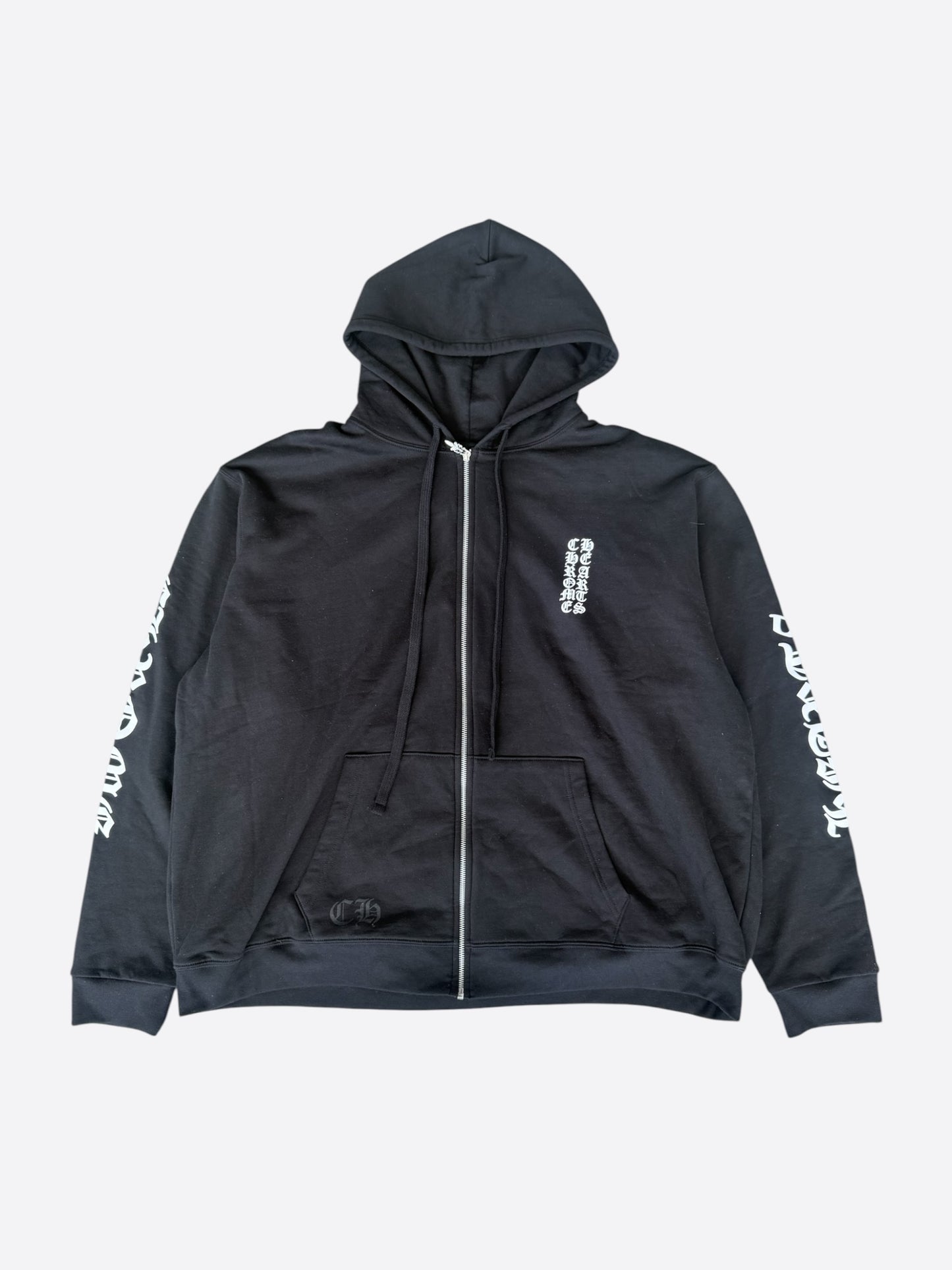 Chrome Hearts Black & White Script Logo Thermal Zip Up Hoodie