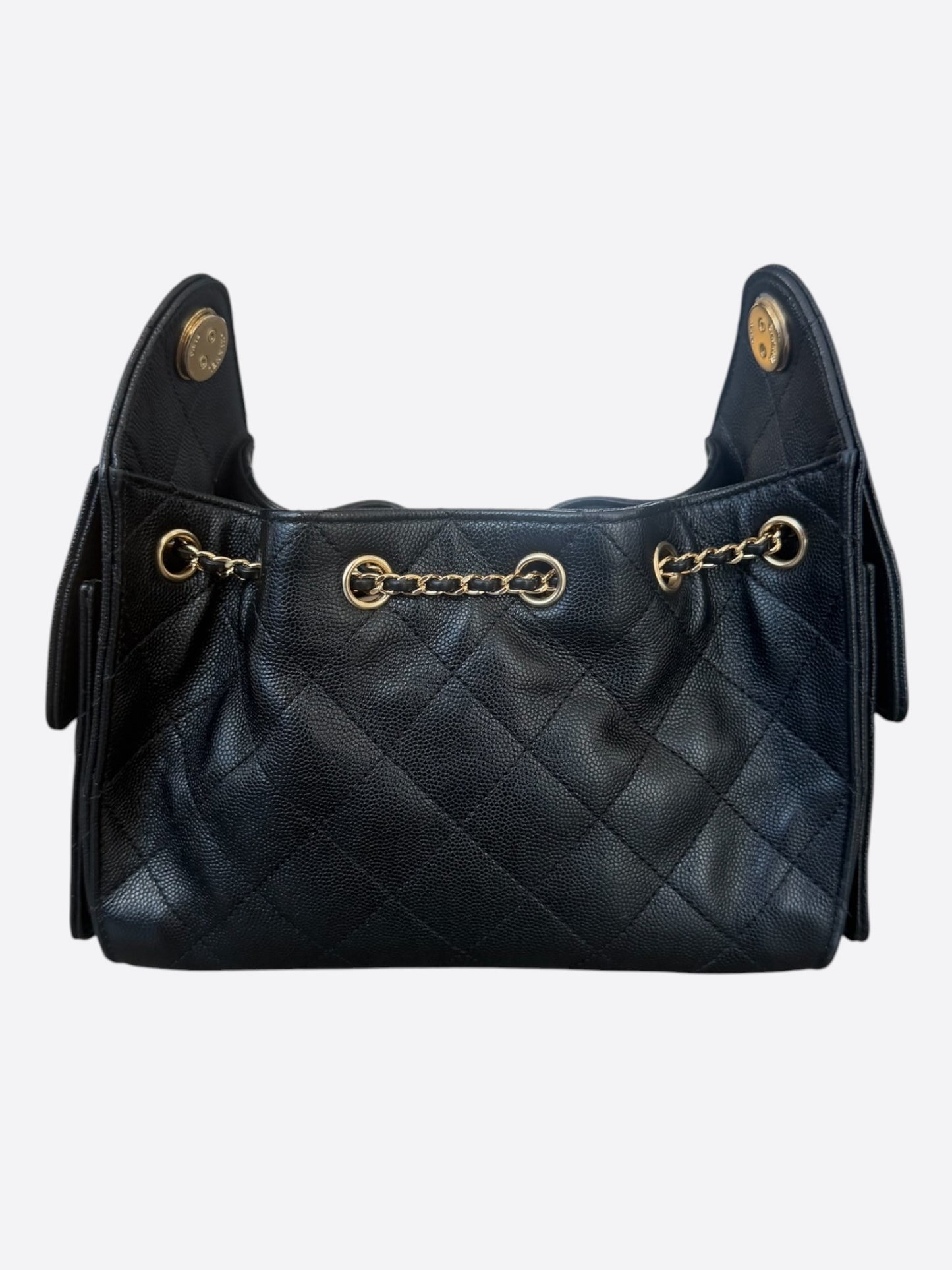 Chanel Black Caviar Quilted Medium 25 Bag