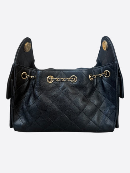 Chanel Black Caviar Quilted Medium 25 Bag