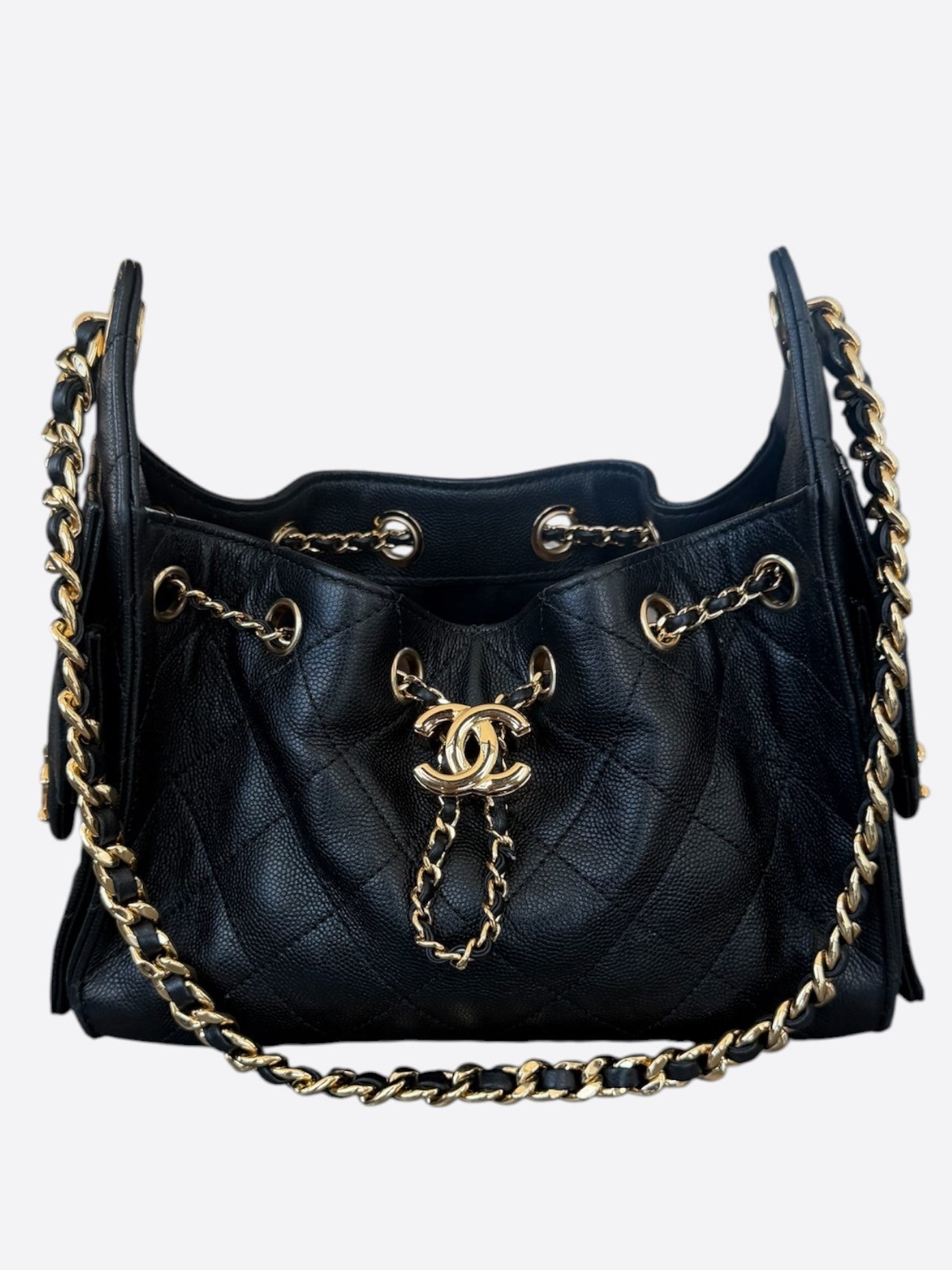 Chanel Black Caviar Quilted Medium 25 Bag