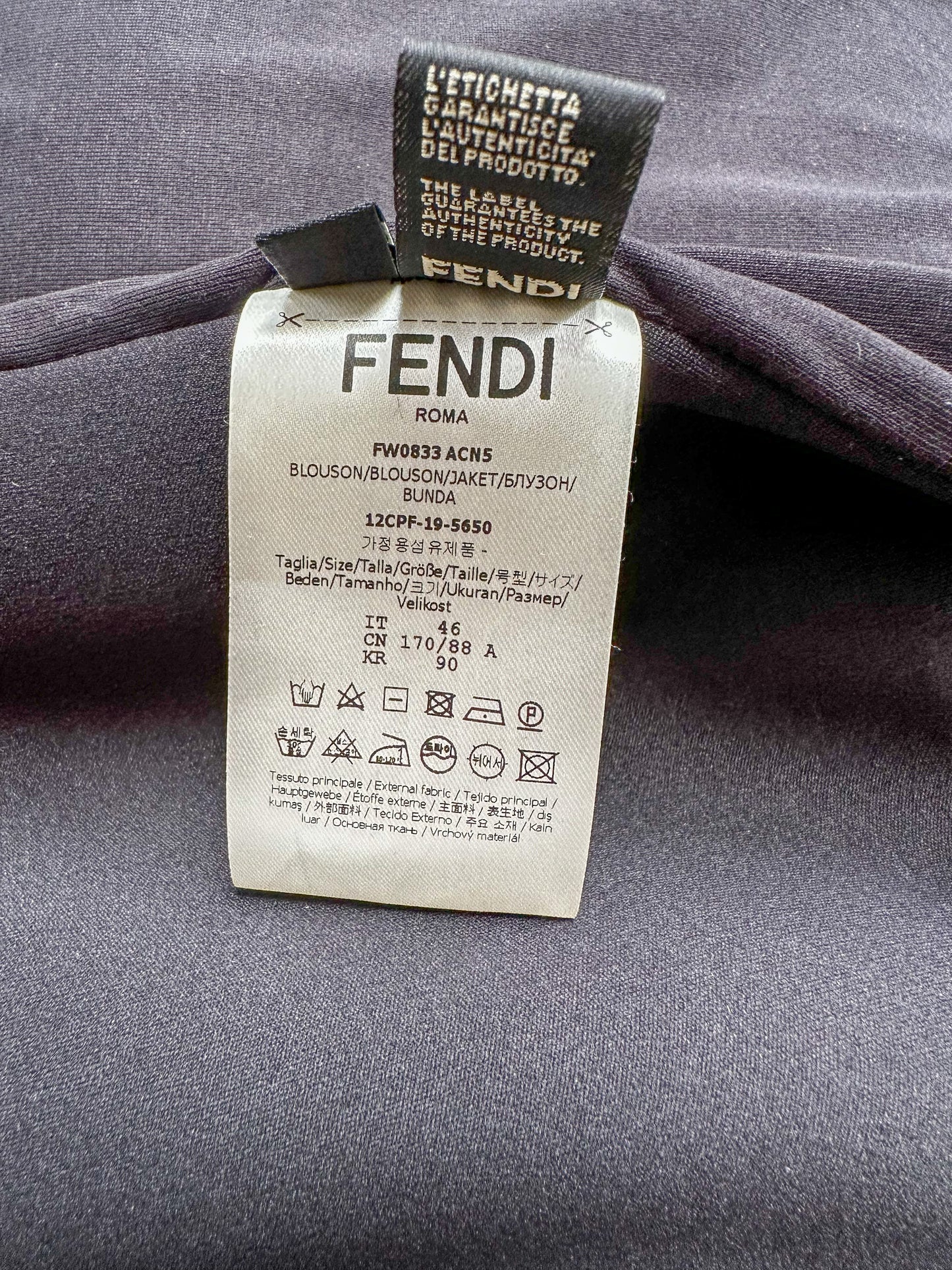 Fendi Black & White Collar Logo Bomber Jacket