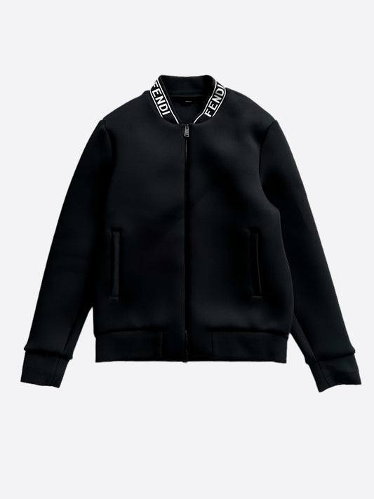 Fendi Black & White Collar Logo Bomber Jacket