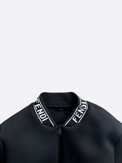 Fendi Black & White Collar Logo Bomber Jacket