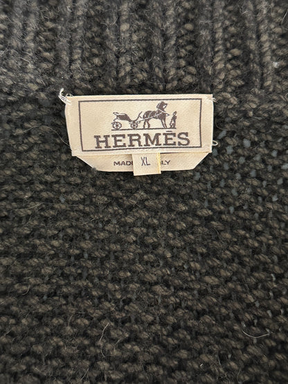 Hermes Grey Knit Cashmere Zip Up Cardigan