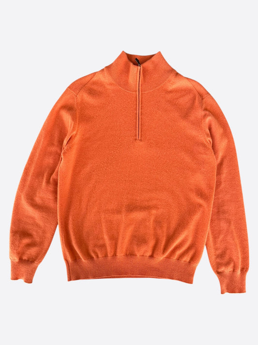 Hermes Orange Cashmere Quarter Zip Sweater