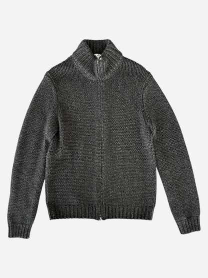 Hermes Grey Knit Cashmere Zip Up Cardigan