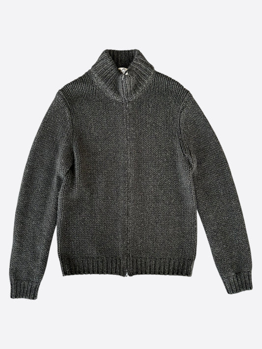 Hermes Grey Knit Cashmere Zip Up Cardigan