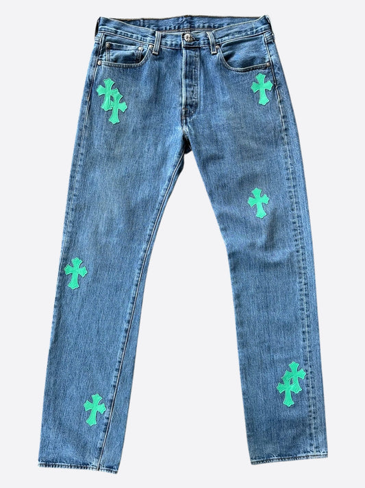 Chrome Hearts Levis Blue & Green Cross Patch Jeans