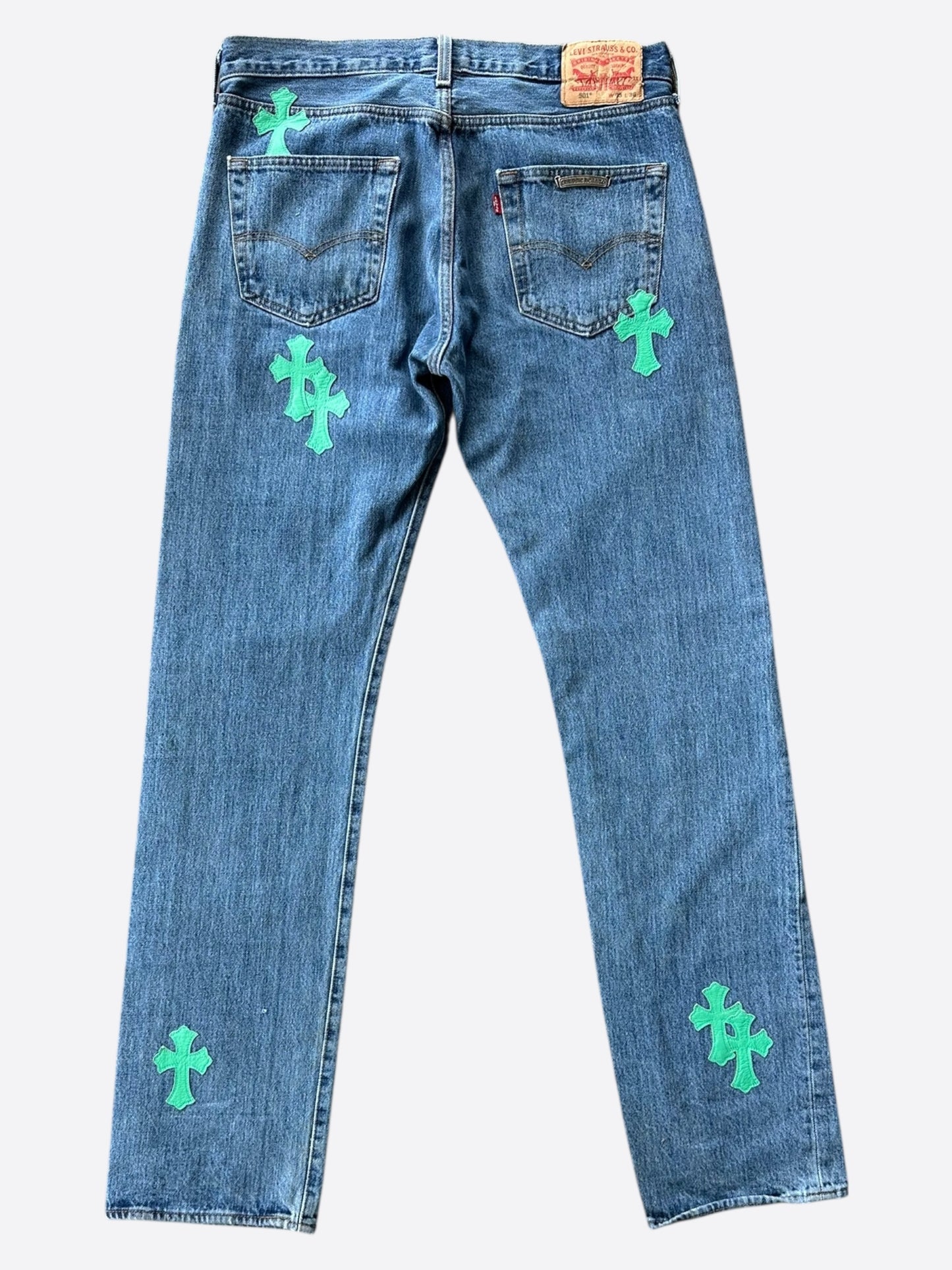 Chrome Hearts Levis Blue & Green Cross Patch Jeans