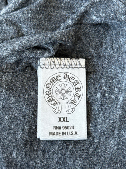 Chrome Hearts Grey & White Cross Logo V-Neck T-Shirt