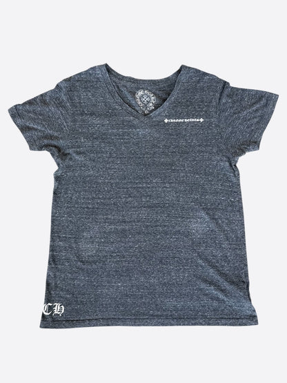 Chrome Hearts Grey & White Cross Logo V-Neck T-Shirt
