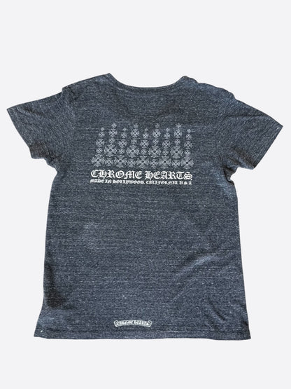 Chrome Hearts Grey & White Cross Logo V-Neck T-Shirt