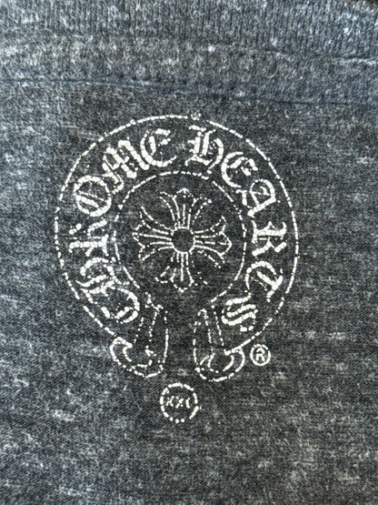 Chrome Hearts Grey & White Cross Logo V-Neck T-Shirt