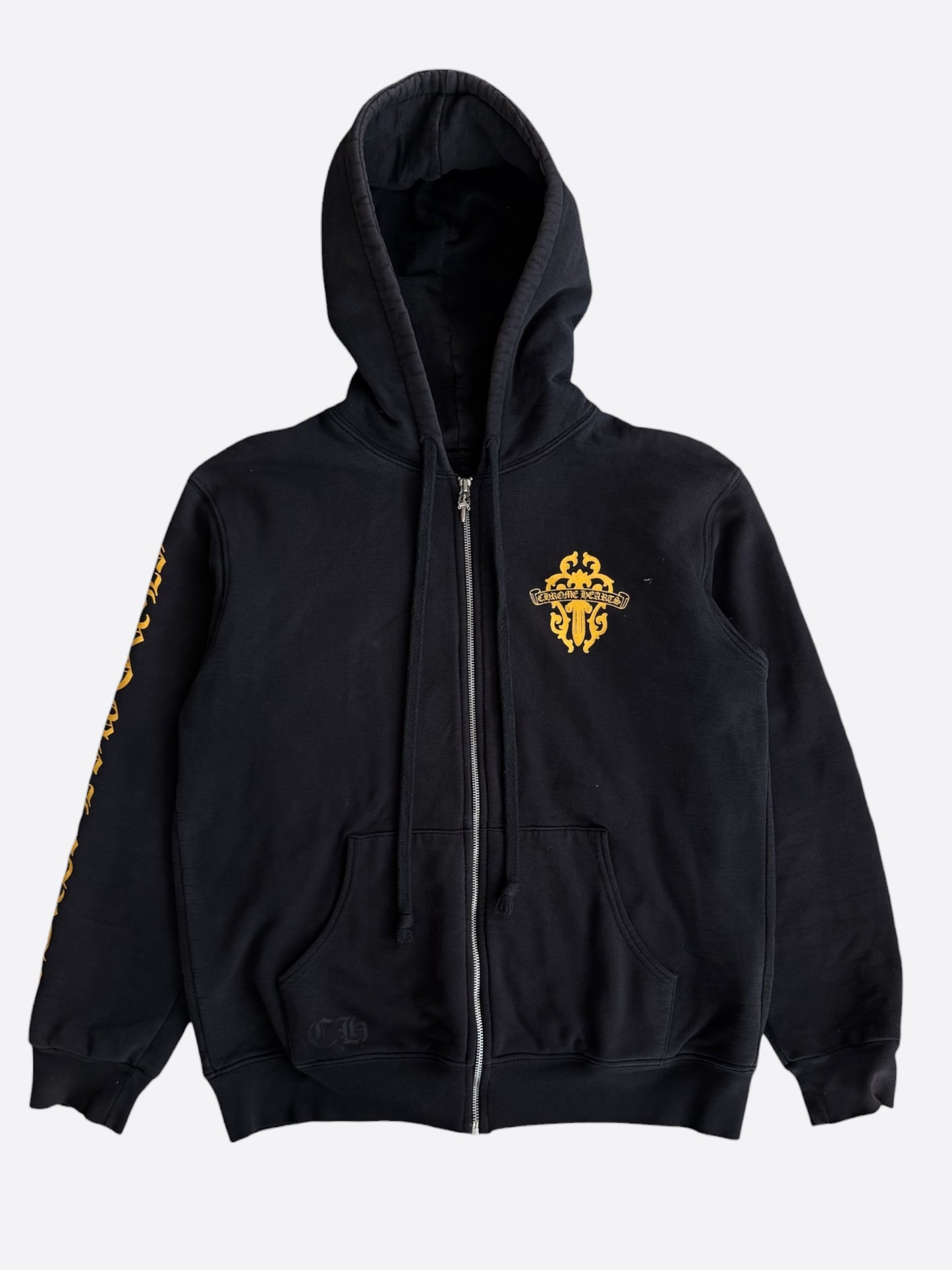 Chrome Hearts Black & Yellow Dagger Logo Zip Up Thermal Hoodie
