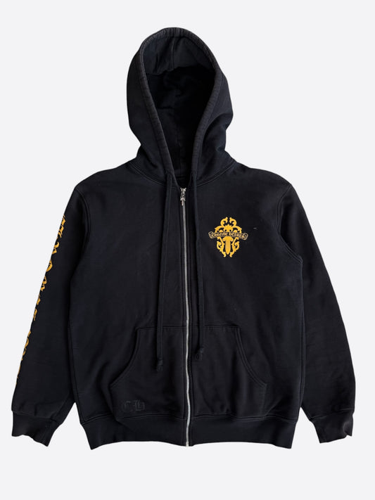 Chrome Hearts Black & Yellow Dagger Logo Zip Up Thermal Hoodie