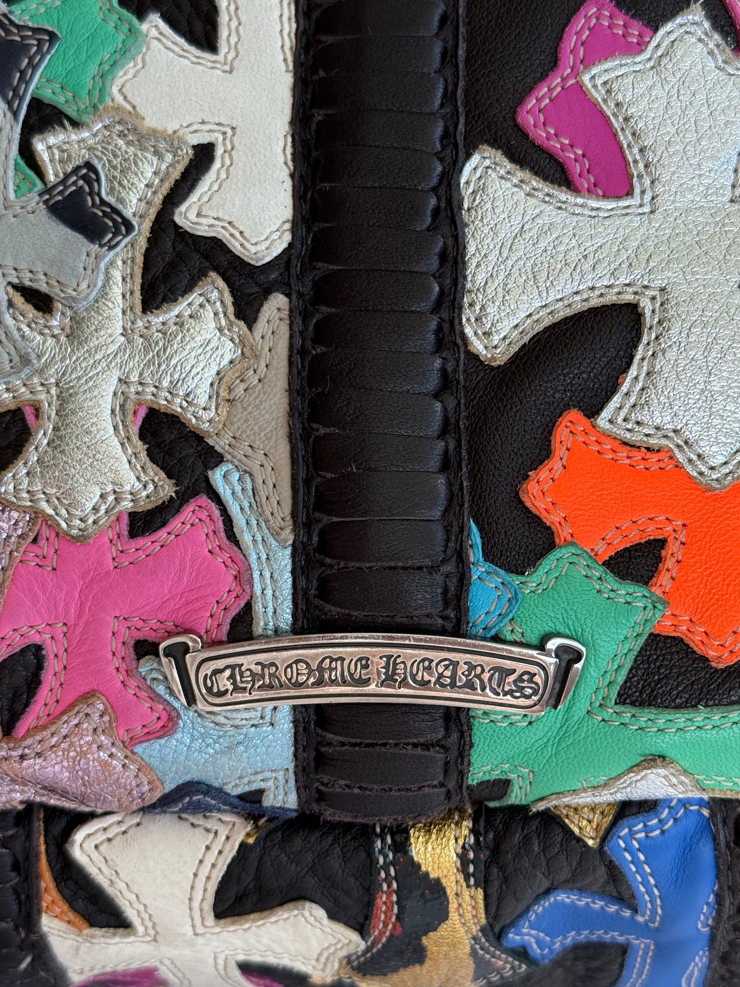 Chrome Hearts Black Multicolor Cross Patch Leather Backpack