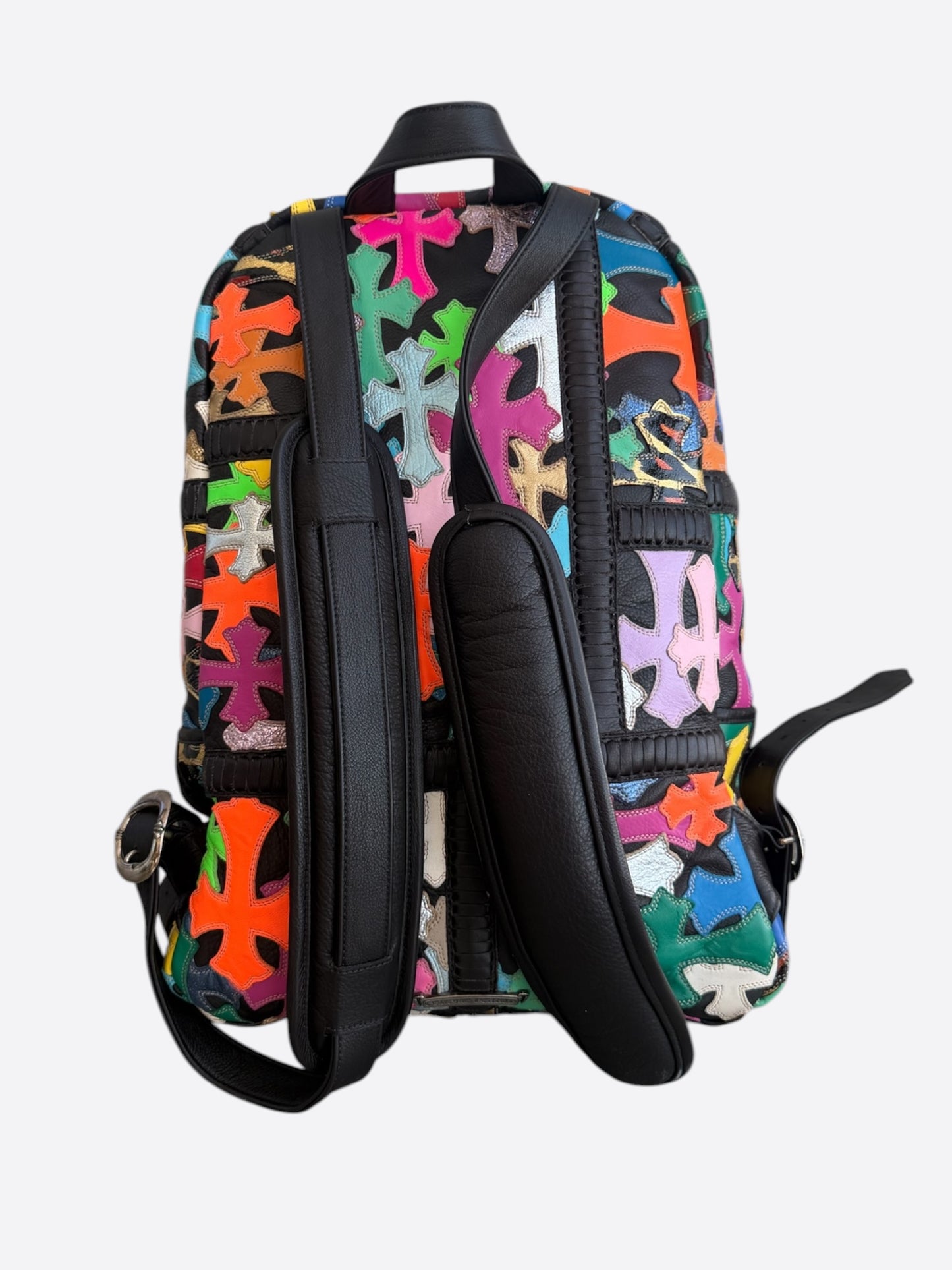 Chrome Hearts Black Multicolor Cross Patch Leather Backpack