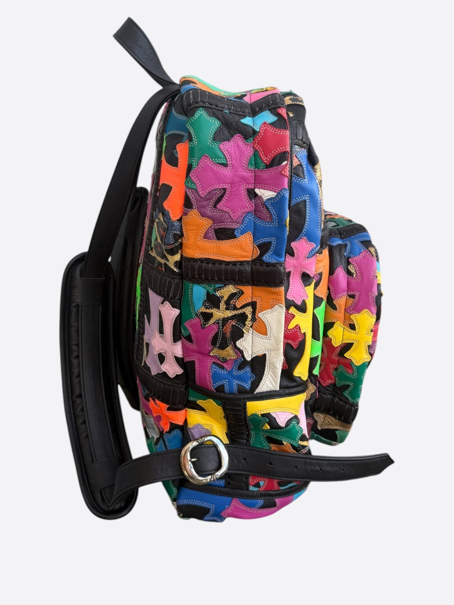 Chrome Hearts Black Multicolor Cross Patch Leather Backpack