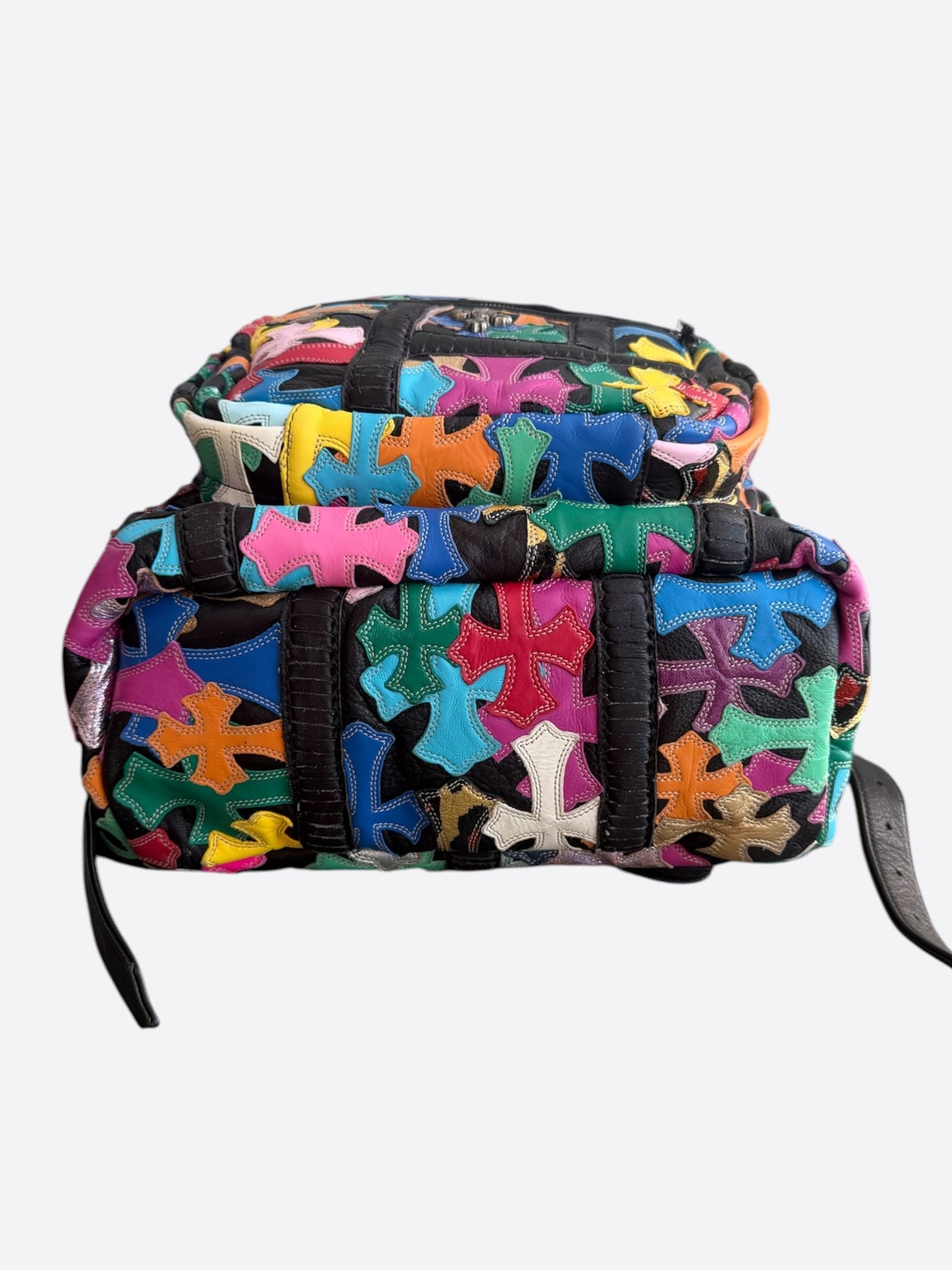 Chrome Hearts Black Multicolor Cross Patch Leather Backpack