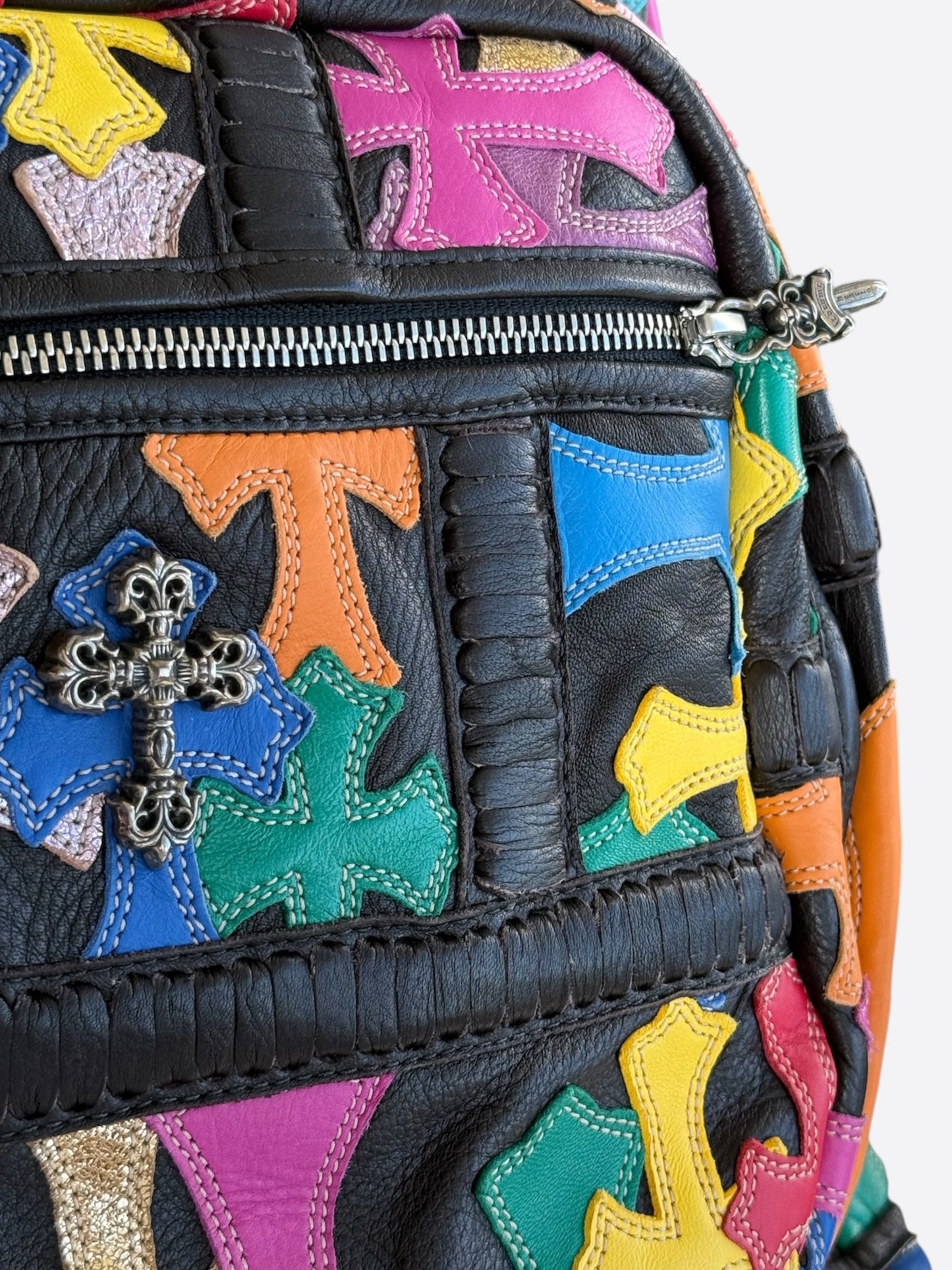 Chrome Hearts Black Multicolor Cross Patch Leather Backpack