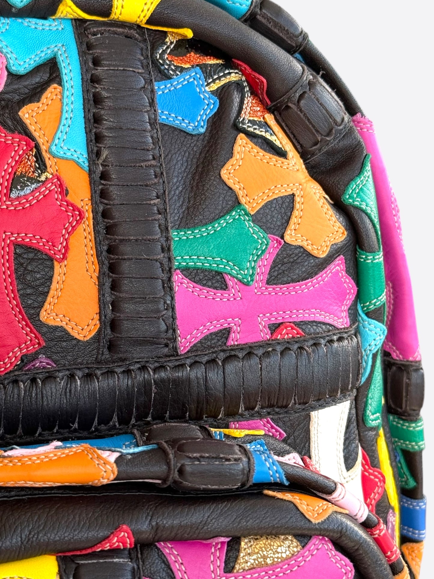 Chrome Hearts Black Multicolor Cross Patch Leather Backpack