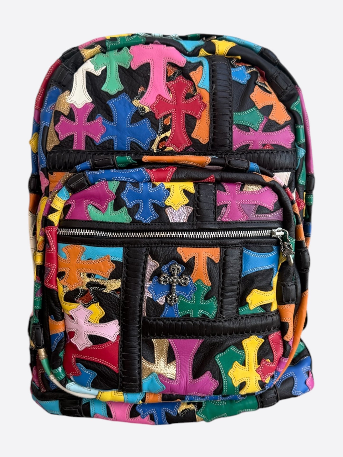Chrome Hearts Black Multicolor Cross Patch Leather Backpack