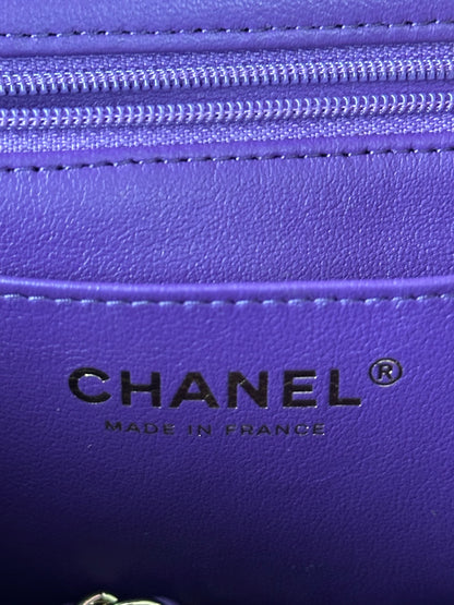 Chanel Purple Lambskin Quilted Mini Top Handle Flap Bag