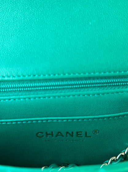 Chanel Green Lambskin Quilted Mini Top Handle Flap Bag