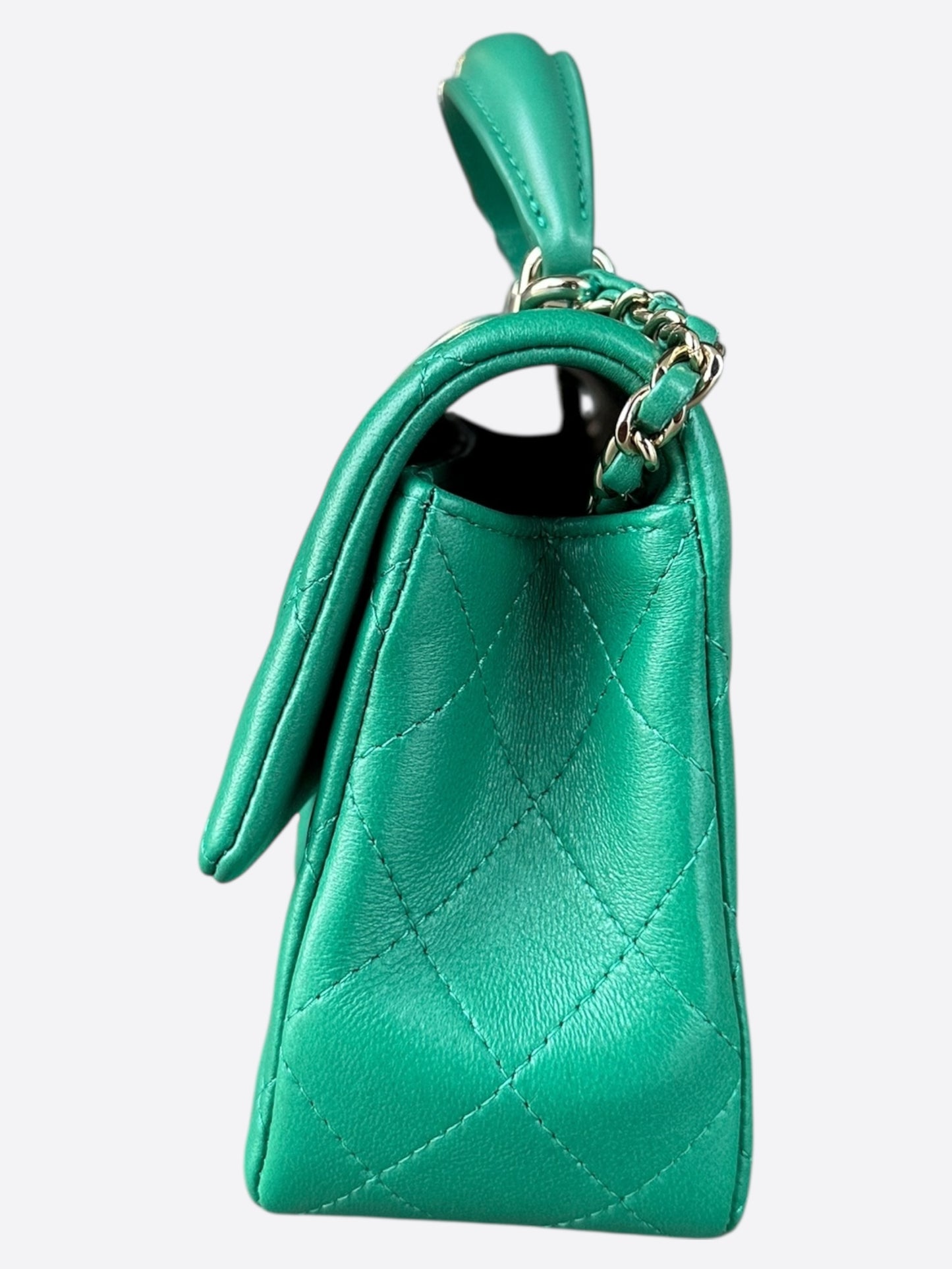 Chanel Green Lambskin Quilted Mini Top Handle Flap Bag