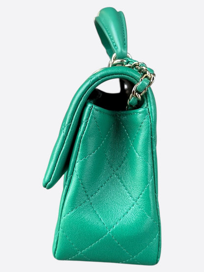Chanel Green Lambskin Quilted Mini Top Handle Flap Bag