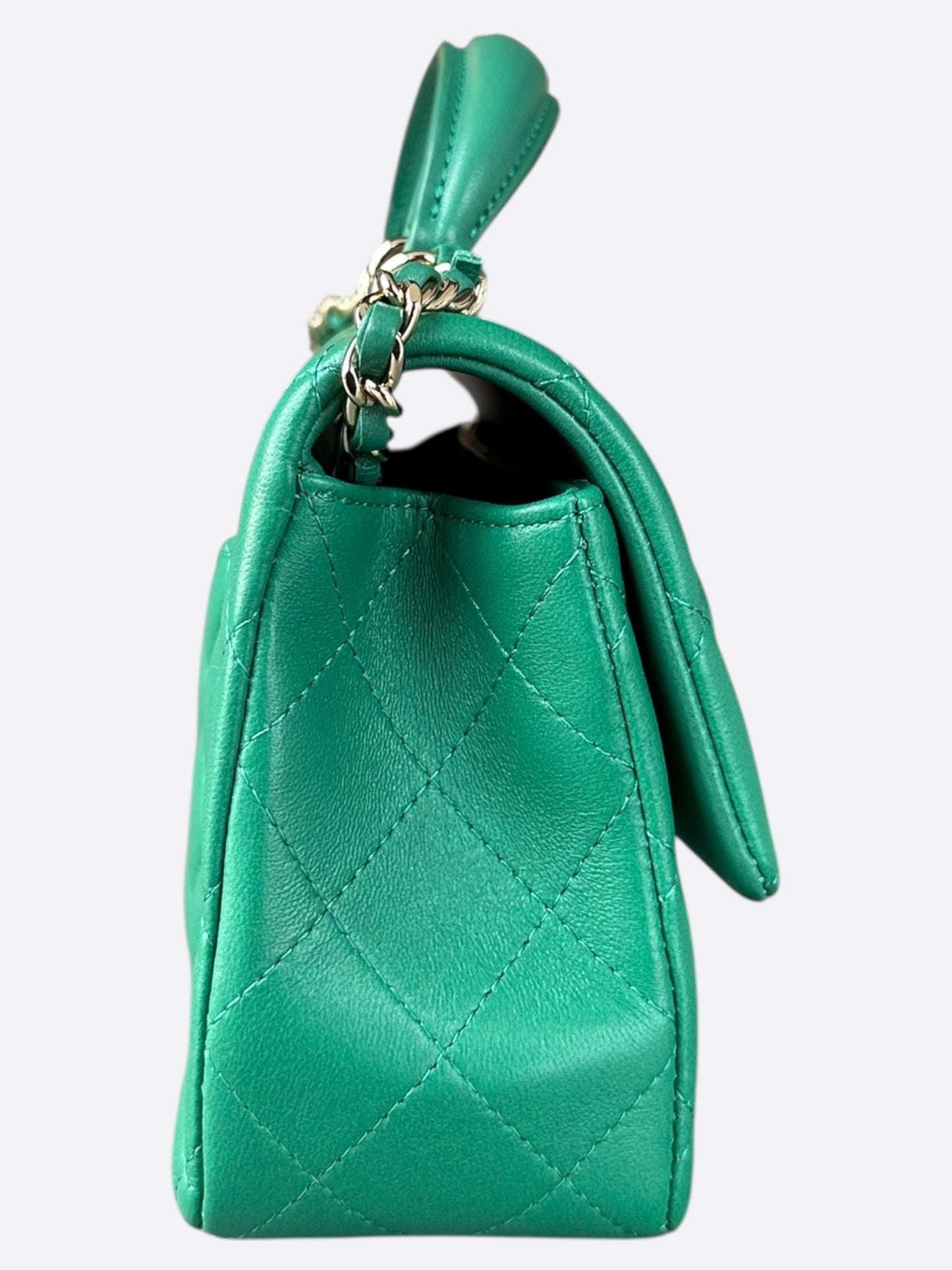 Chanel Green Lambskin Quilted Mini Top Handle Flap Bag