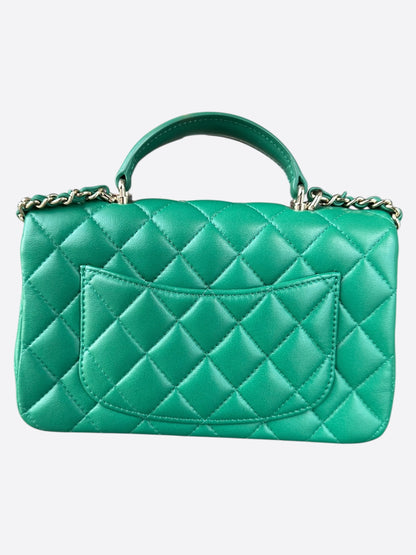 Chanel Green Lambskin Quilted Mini Top Handle Flap Bag