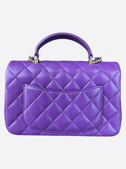 Chanel Purple Lambskin Quilted Mini Top Handle Flap Bag