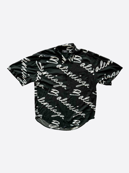 Balenciaga Black & White Script Button Up Shirt