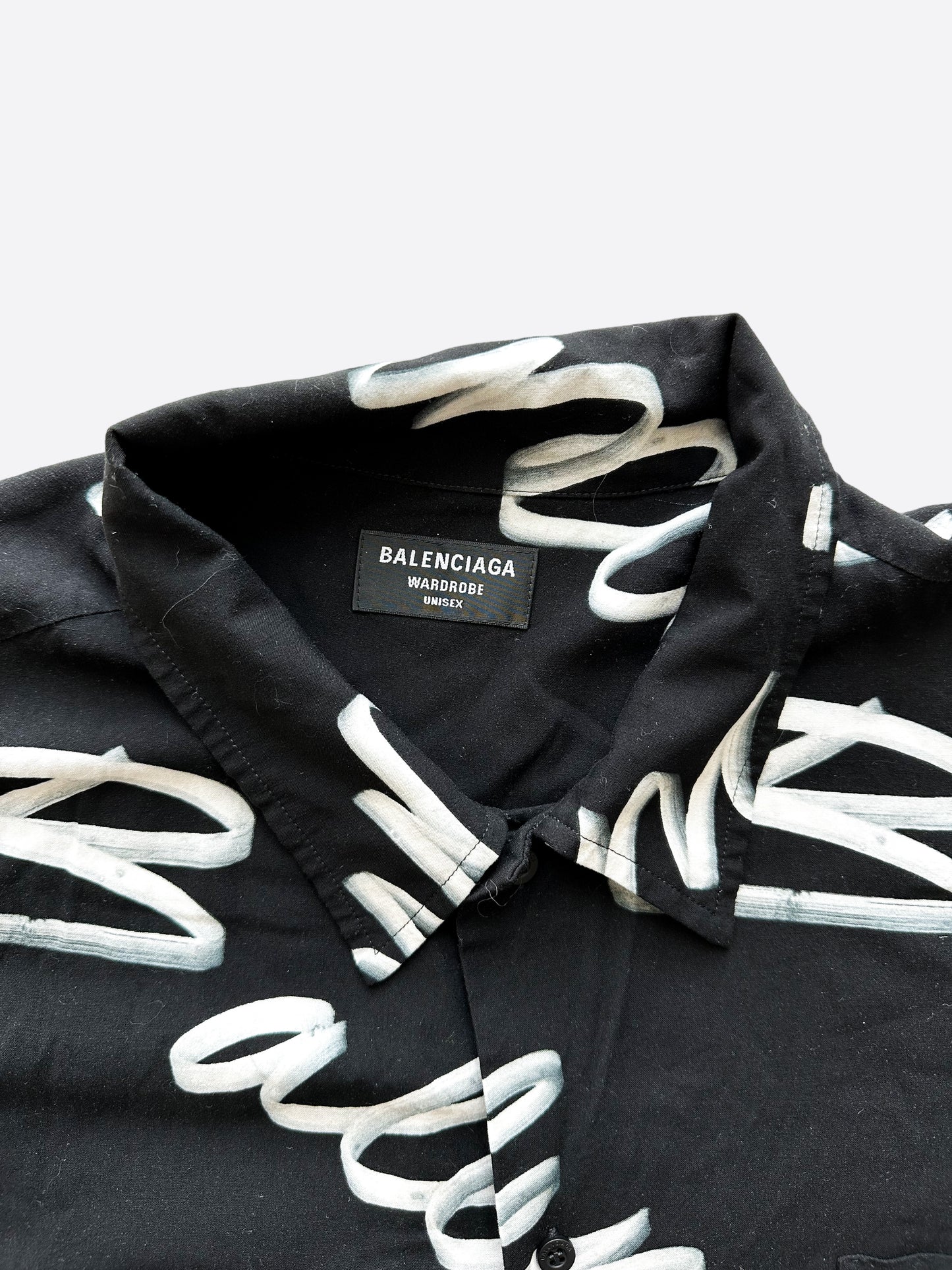 Balenciaga Black & White Script Button Up Shirt