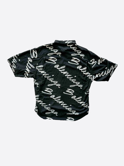 Balenciaga Black & White Script Button Up Shirt