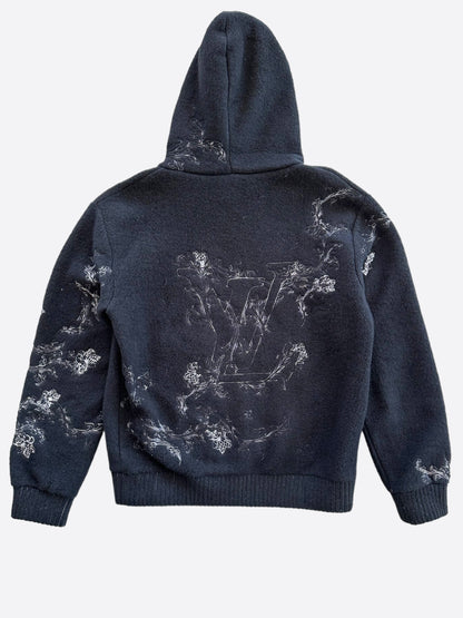 Louis Vuitton Navy & White Flower Embroidered Zip Up Hoodie